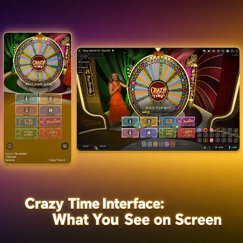 Crazy Time game interface showing the wheel, betting panel, and statistics bar